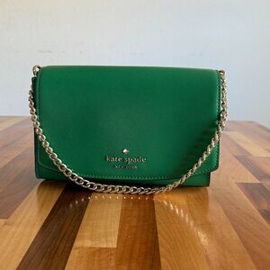 Kate Spade Green Leather Crossbody Bag with Gold Chain
